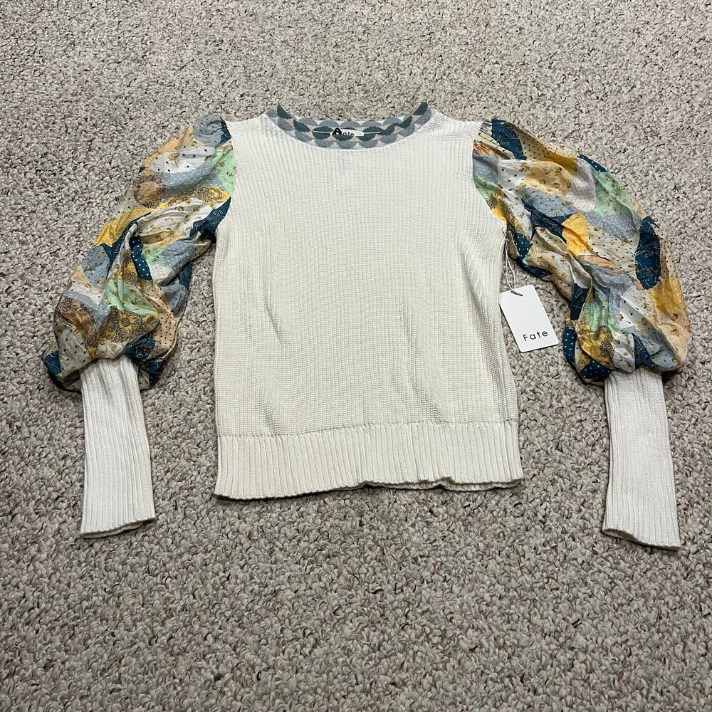 NEW Fate Can't Let You Go Patchwork Balloon Sleeve Sweater S Boho Casual